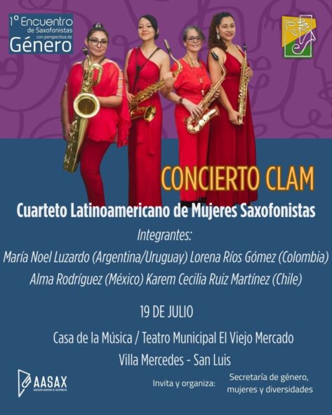 Cuarteto Latinoamericano de Mujeres Saxofonistas - CLAM, en el 1° Encuentro de Saxofonistas con Perspectiva de Género