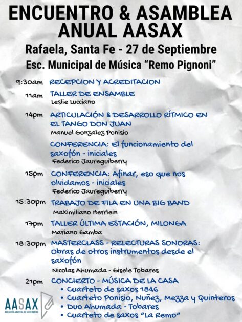 Compartimos la grilla de actividades del próximo encuentro de AASAX en Rafaela (Santa Fe)